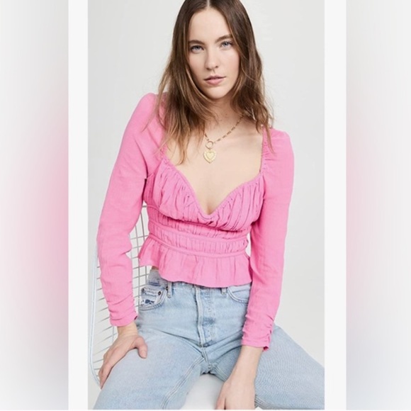 Free People Tops - Free People Smocked Pink Chloe Cropped Top Size Medium NWT